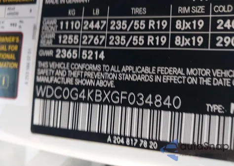 2016 Mercedes-Benz Glc 300 4Matic z USA, uszkodzony, nr VIN WDC0G4KBXGF034840